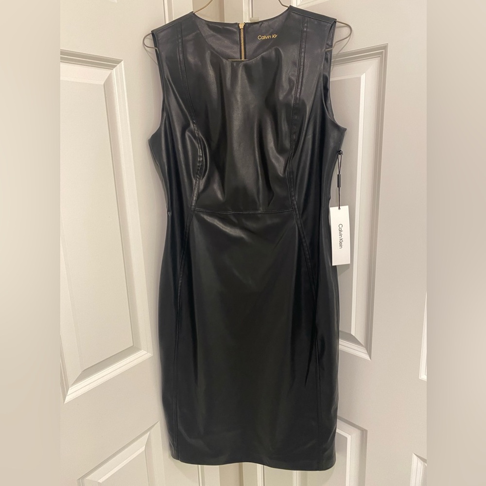 Calvin Klein Black Faux Leather Dress ( Brand New with tag )